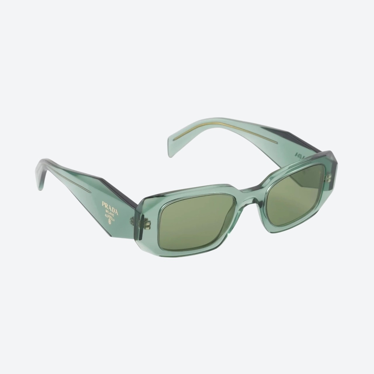 Prada Symbole cat-eye sunglasses in sage green, front angle